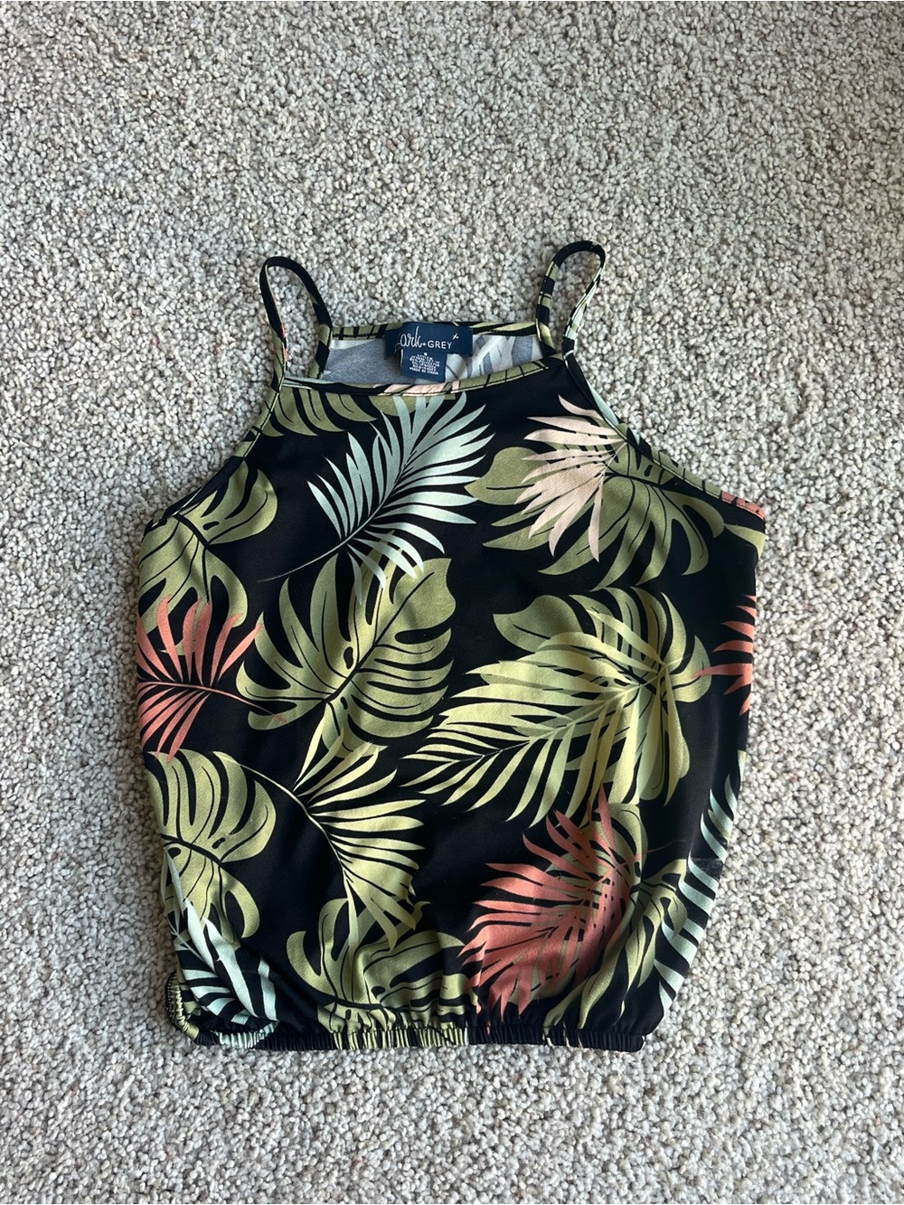 Black Tropical Leaf Halter Camisole